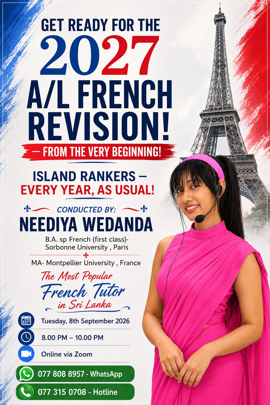 2027 A/L FRENCH REVISION - Mrs.Neediya Wedanda Banner