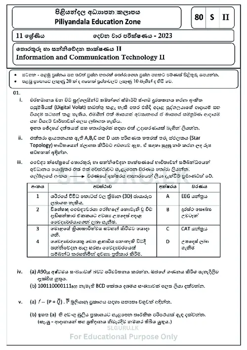 Grade 11 ICT Second Term 2023 Pliyandala Zone(SM) II thumbnail